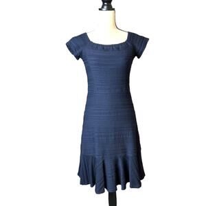 Rebecca Taylor Blue Cap Sleeve Dress in Textured Material Bottom Flounce Size 8